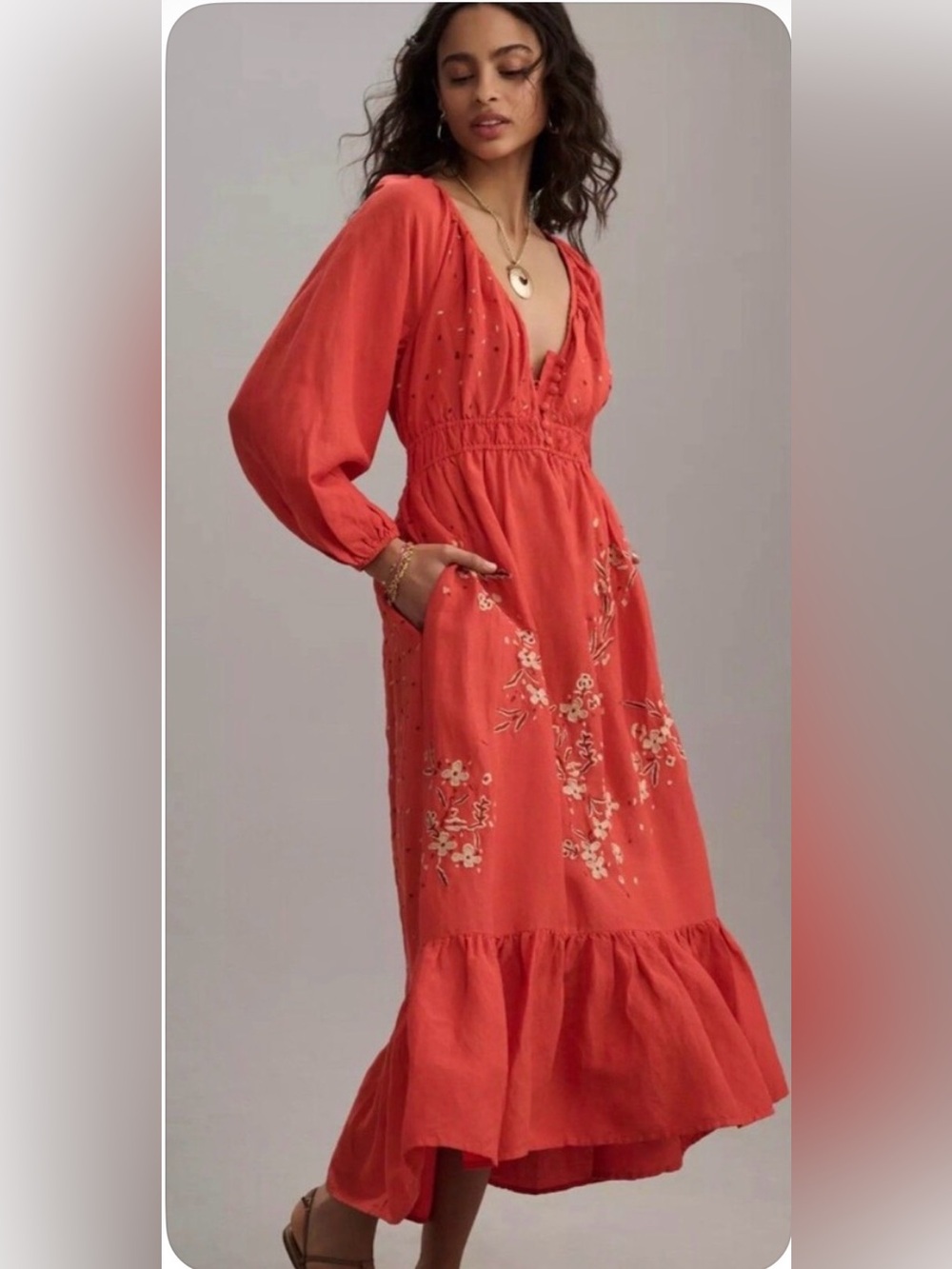 Anthropologie Coral Red Dress